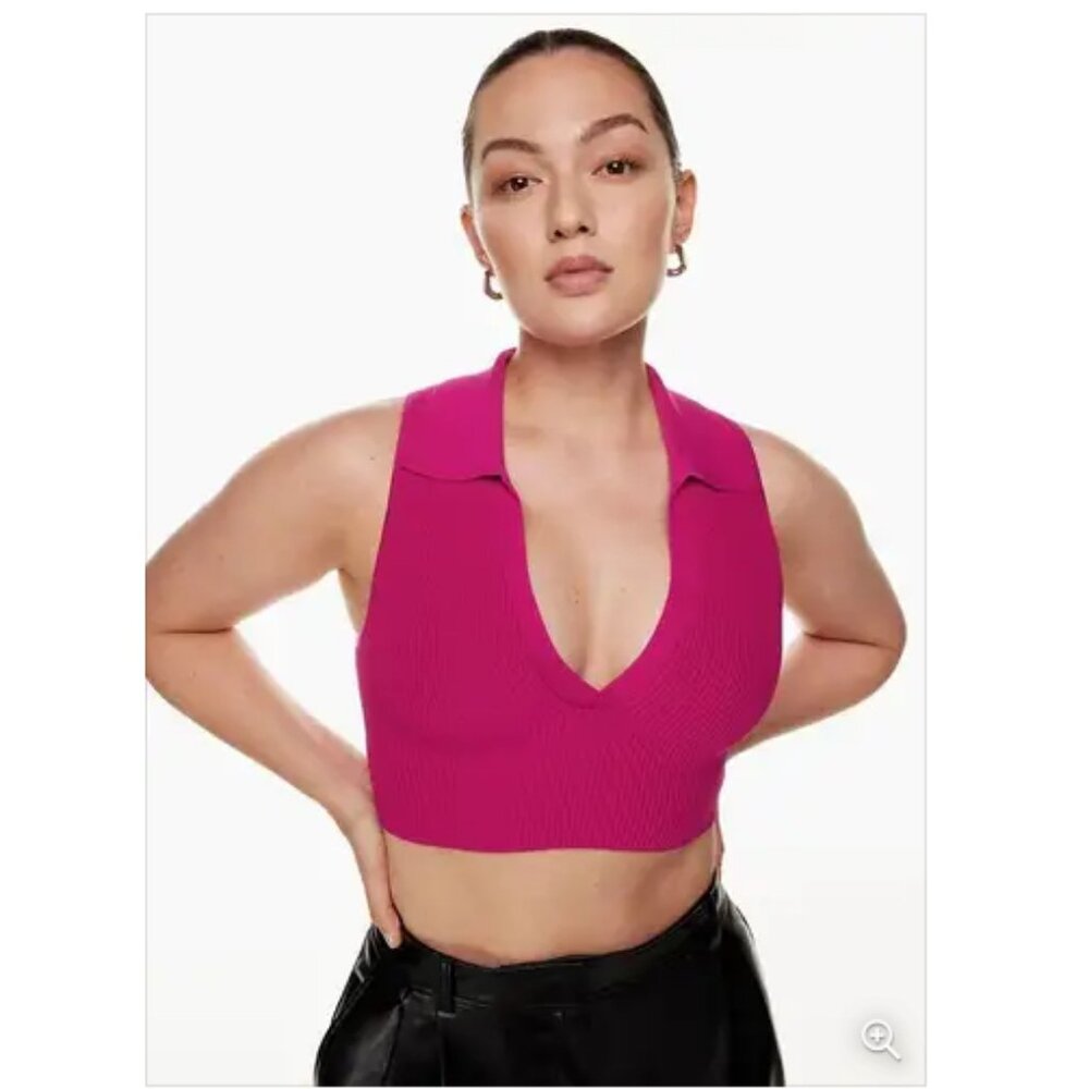 Aritzia Babaton Sculpt Knit Polo Top Granita Pink